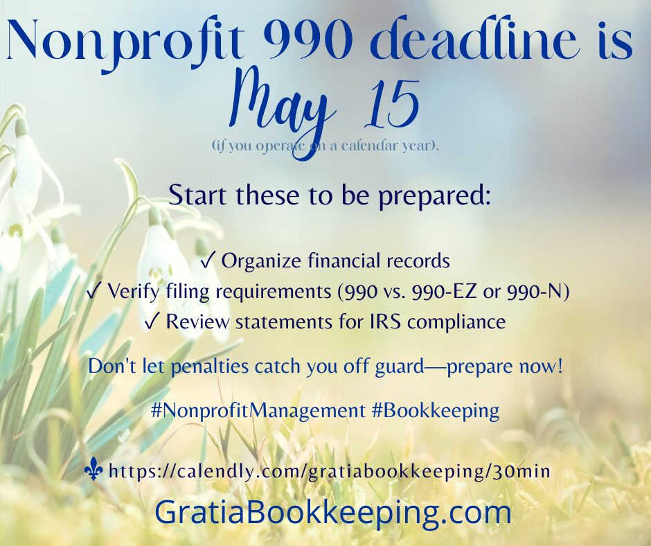 NonProfits – are you ready? 990s Due May 15